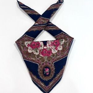 WOMEN HANDKERCHIEF CHRISTIAN DIOR Woven Fabric Floral Blue Pink Scarf COTTON 20”
